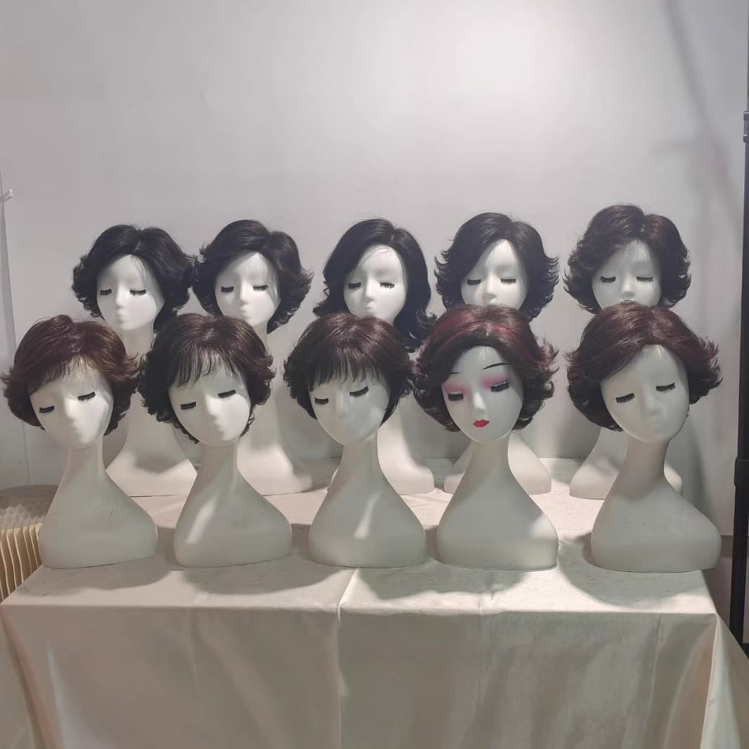 Wig Mixed Silk Hair Ultra-Thin Wig Thin Wig Middle-Aged Women New Summer Real Hair Mixed Silk Headgear