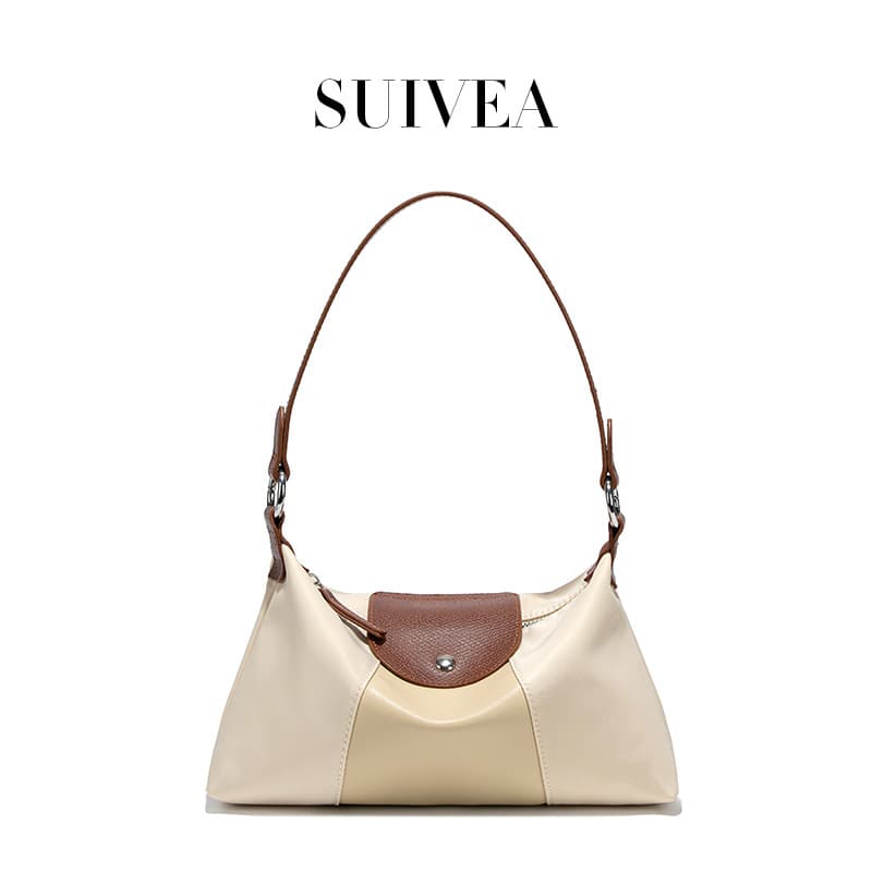 Simple and versatile hobo dumpling bag, trendy contrast color shoulder bag, small waterproof nylon handbag and crossbody bag for women
