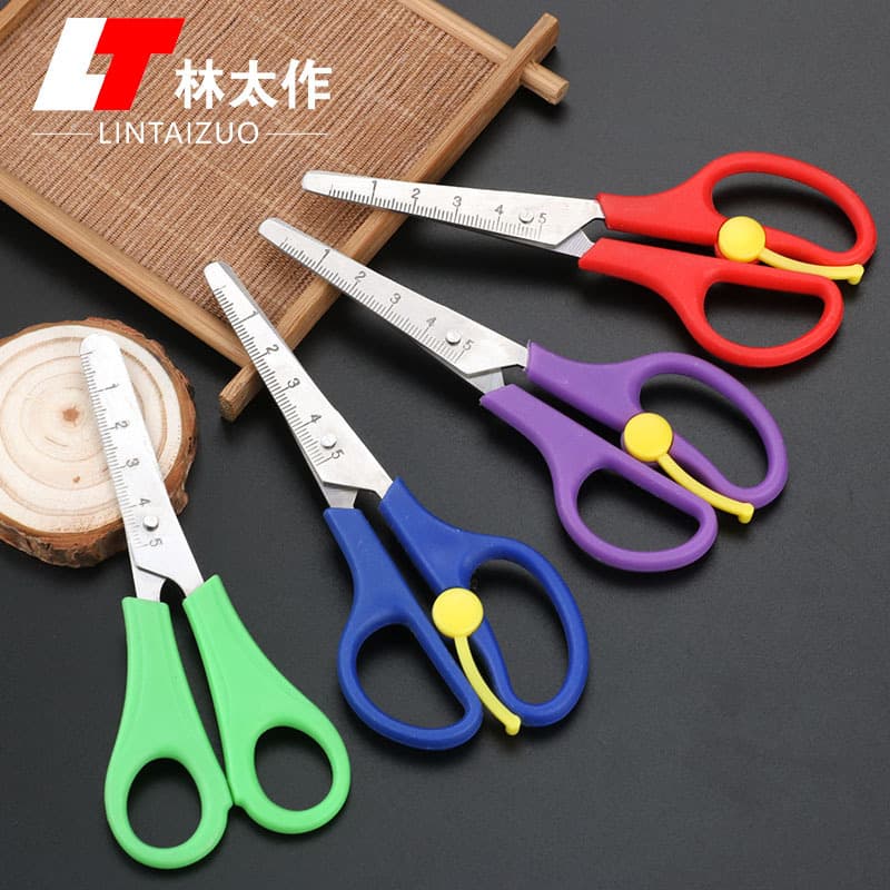 Factory Direct Stainless Steel Student Scissors Multifunctional Graded Small Scissors Colorful Spring Office Small Paper-Cutting Scissors
