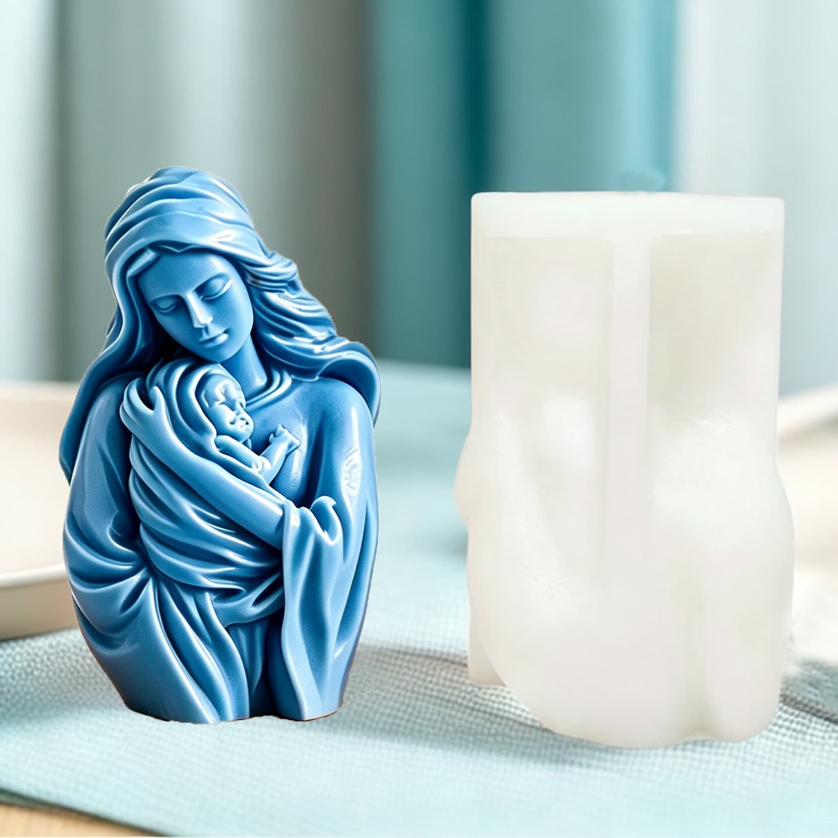 Mother holding child portrait scented candle silicone mold DIY diffuser plaster ornament baking cake mold