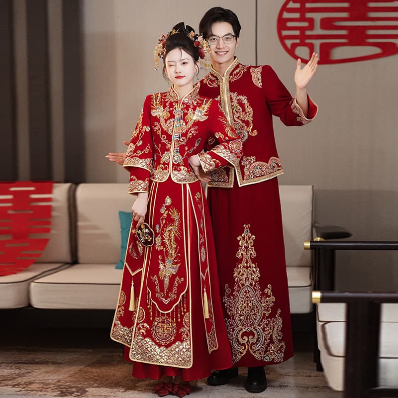 Xiuhe Wedding Bride 2025 New Wedding Dress Petite Chinese Style Wedding Gown High-End Toasting Outfit Couple Set