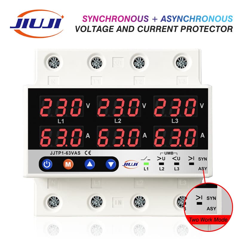 Sectional Three-Phase Adjustable Digital Display Auto-Reclosing Over-Under Voltage Current Limiting Protector Overload 63A Missing Neutral Missing Phase 220V