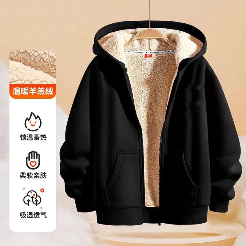 New Style Jackets for Boys and Girls, Fleece-Lined and Thickened Lamb Velvet, Versatile, Casual and Warm Outer Wear, Older Children's Winter Clothing, Children's Sweatshirts