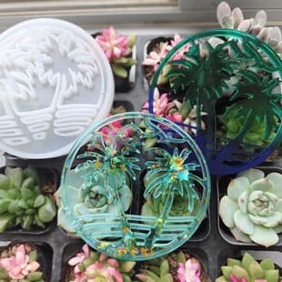 Soft S0330R Coconut Tree Seagull in Circle Insert Hanging Ornament Plaster Mold DIY Silicone Mold