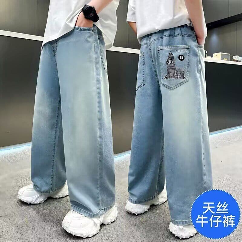 Boys' Ice Silk Jeans Summer Thin Children's New Tencel Denim Anti-Mosquito Pants Versatile Loose Trendy Pants