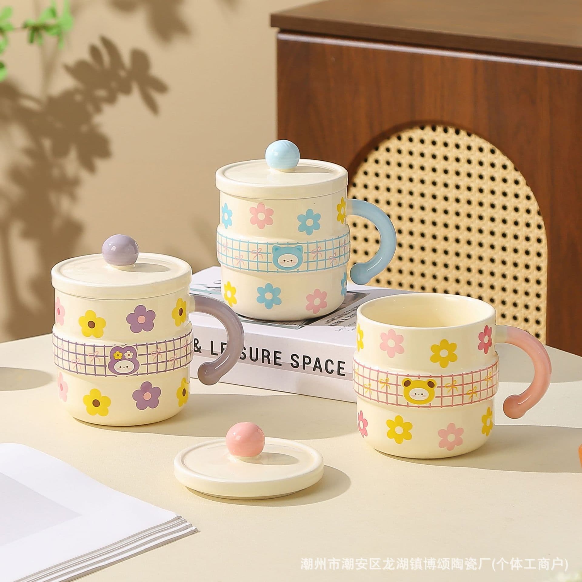 Vintage Floral High-Quality Ceramic Mug, Large Capacity, Home Use, Gift Coffee Cup, Souvenir for Women