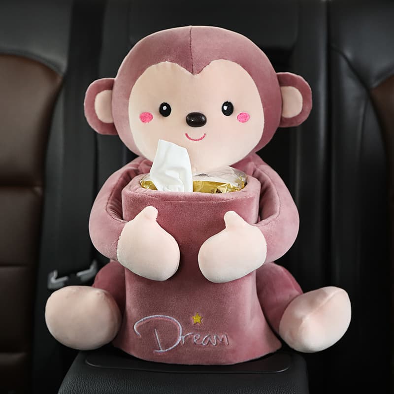Multi-functional Creative Car Tissue Box & Trash Can 2-in-1 Plush Toy Car Interior Decoration