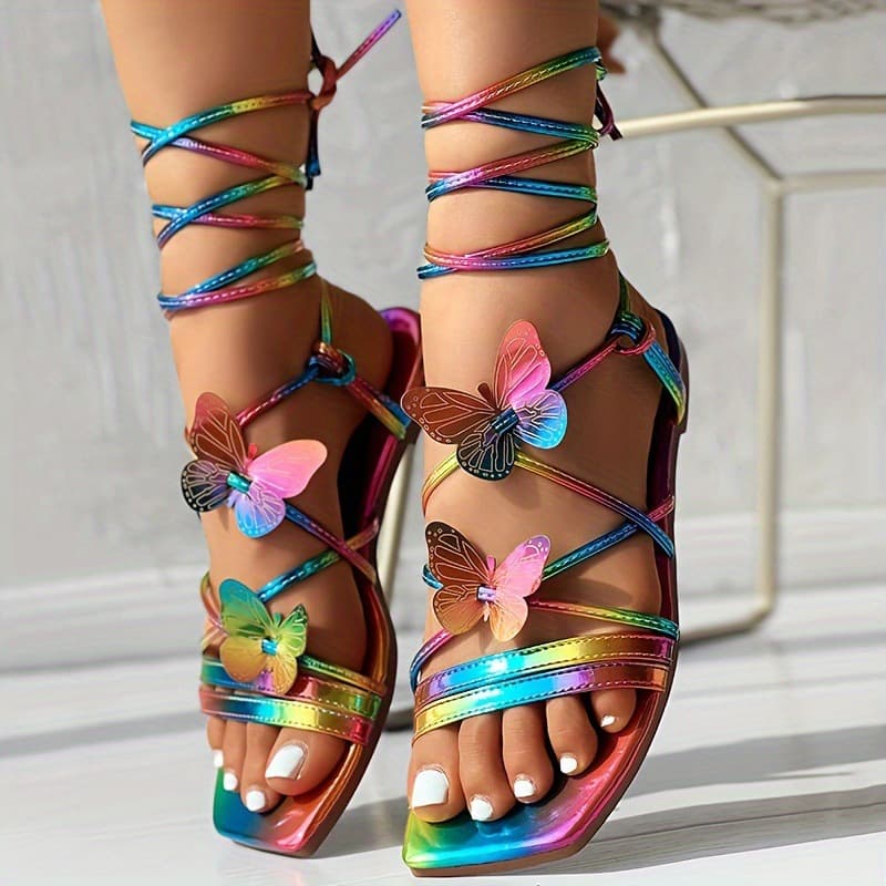 2026 New Cross-border Drop Shipping Women's Charming 3D Butterfly Print Sandals Fashion Cross-border