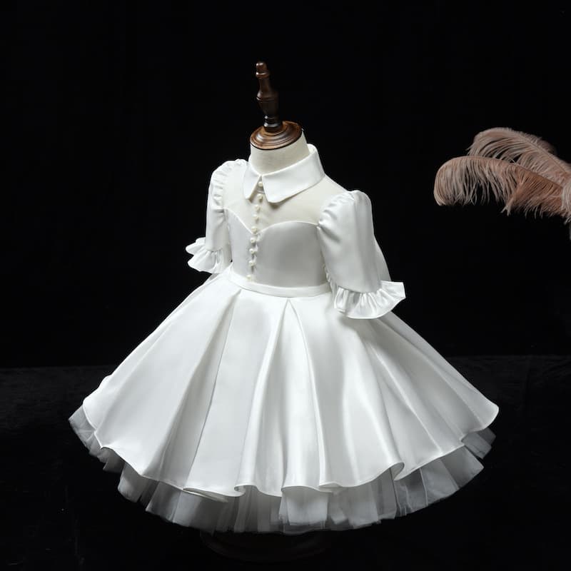 Flower Girl Wedding Dress Winter Red Birthday Princess Dress for Kids Host Piano Performance