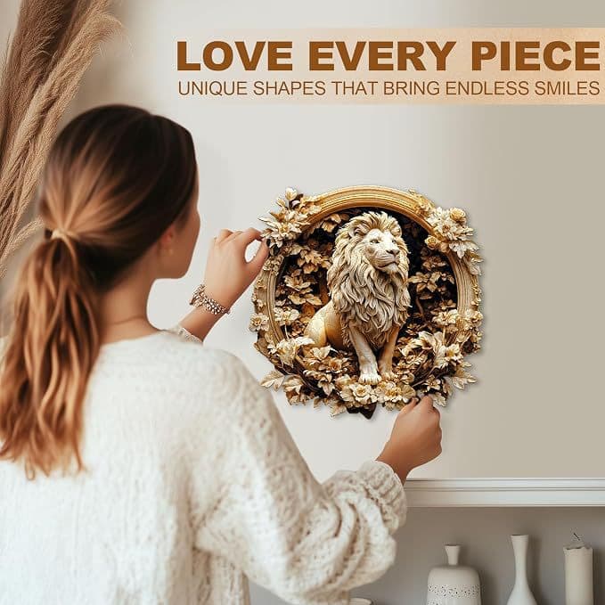 Cross-border European carved lion stereoscopic vision wooden puzzle Adult decompression special-shaped block creative puzzle