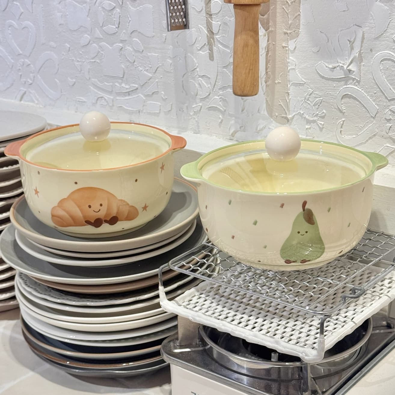 Croissant Green Pear Noodle Bowl 6 Inch with Lid, Ceramic Underglaze, for Snail Noodles, Student Dormitory Large Capacity Home Use