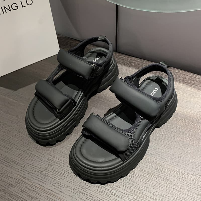 Women's Sandals 2026 Summer New Style Soft Leather Thick Platform Roman Sandals with Velcro, Beach Shoes Fashion