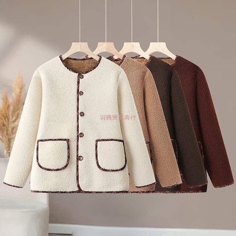 Middle-aged and elderly shearling coat autumn and winter new style thickened fleece-lined fur integrated mother's short style polar fleece top