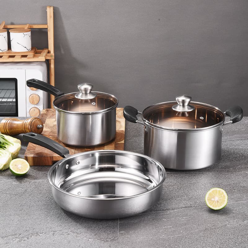 Stainless steel gift pot set three-piece thickened milk pot soup pot frying pan combination pot set pot set