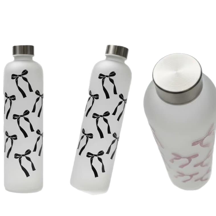 Cross-Border Bow Tie Water Bottle, Large Capacity Women's Outdoor Plastic Cup, Frosted Sports Cup, Anti-Slip and Leak-Proof Fitness