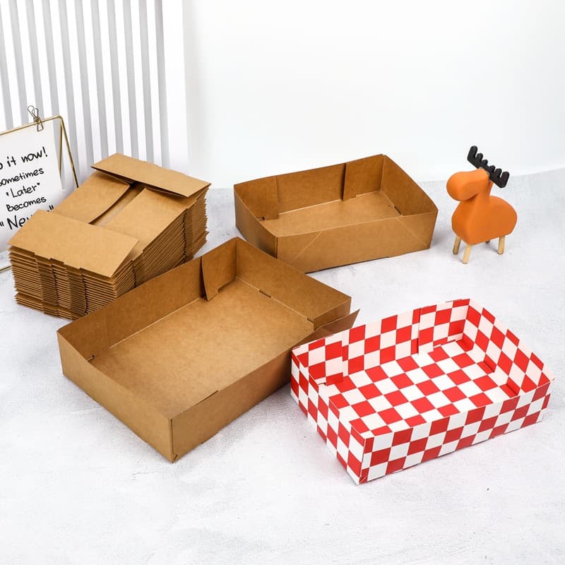 Cross-border medium kraft paper picnic box simple fold-free open-top box inner coated oil-proof baking packaging paper box