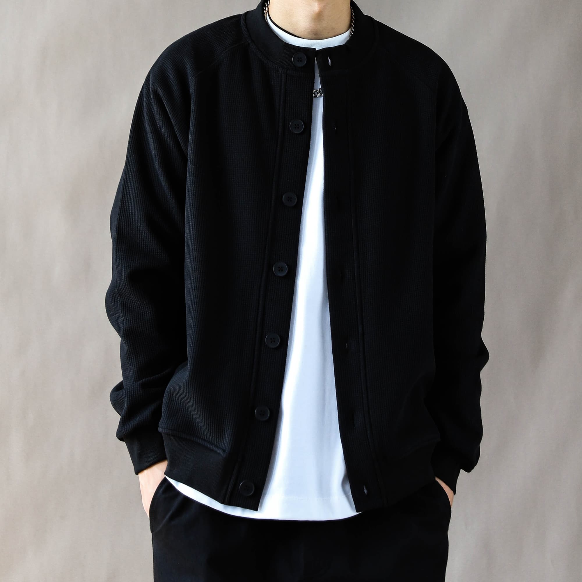 American Retro Cool Heavyweight Casual Jacket for Men, Autumn/Winter Loose Streetwear Waffle Weave Hoodie, Black