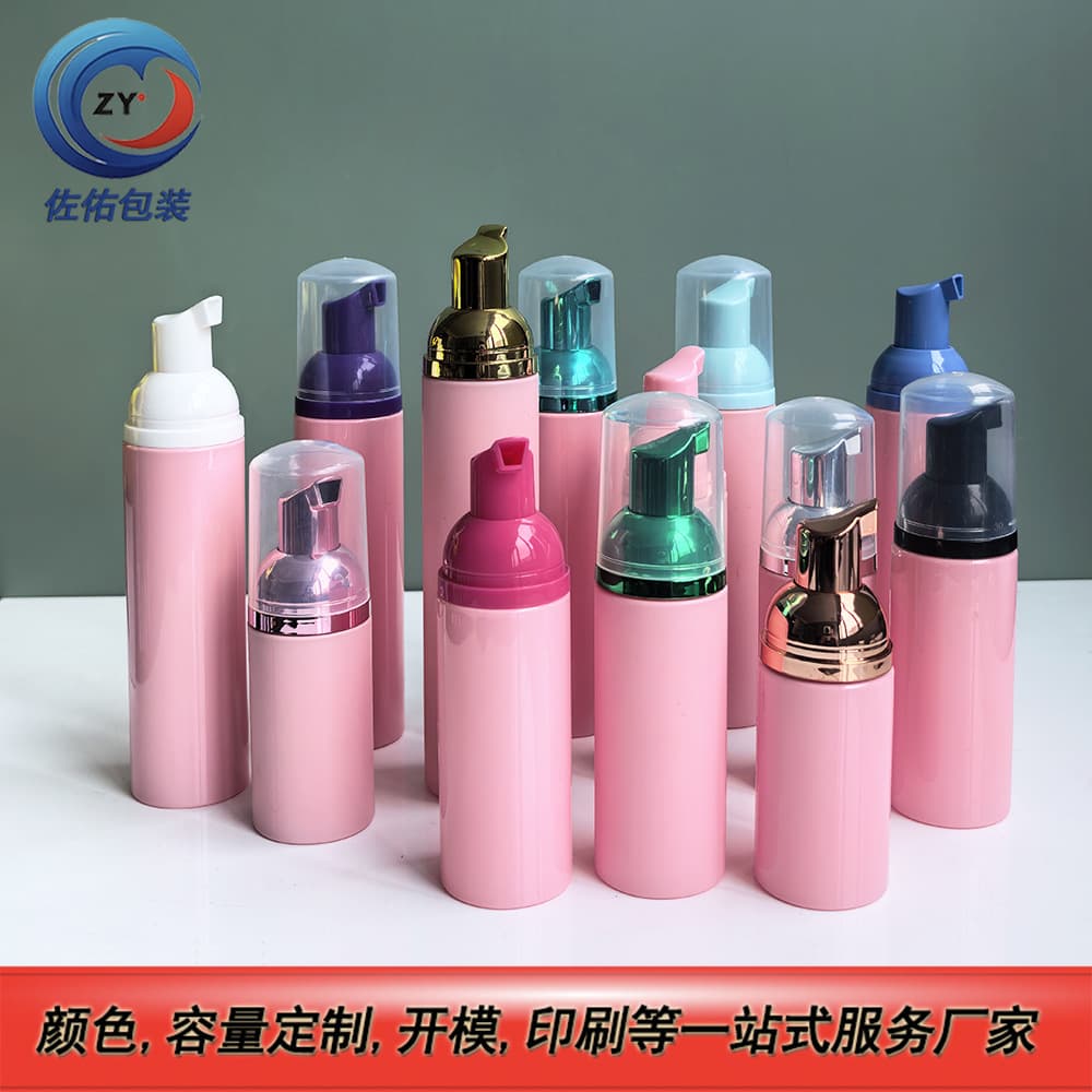 Foam bottles 30 teeth PET plastic pink foam bottles 60ml 100ml electroplated gold pump mousse cosmetic dispensing