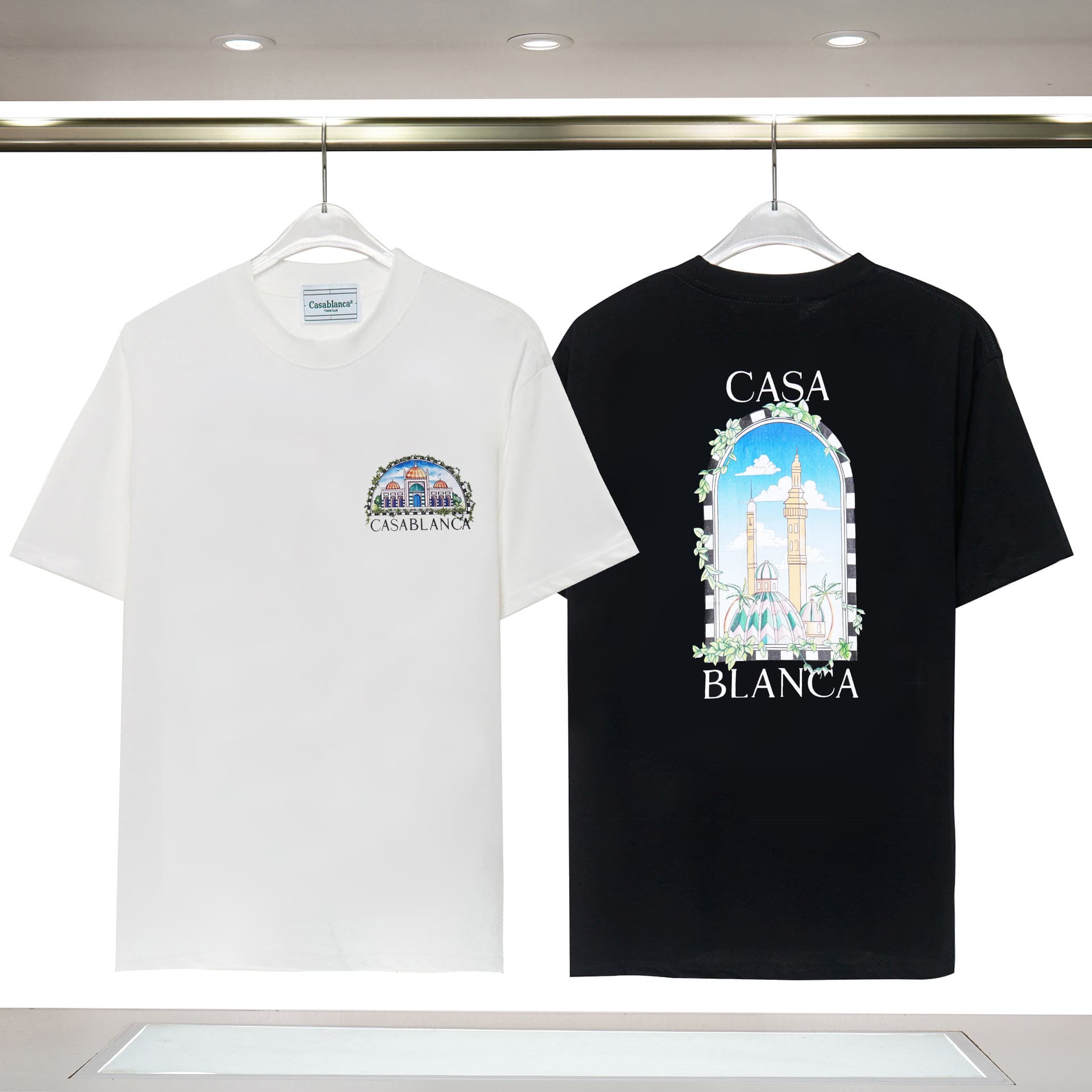 Casablanca Short Sleeve T-Shirt with Castle Gate Letter Logo Print, Couple Style