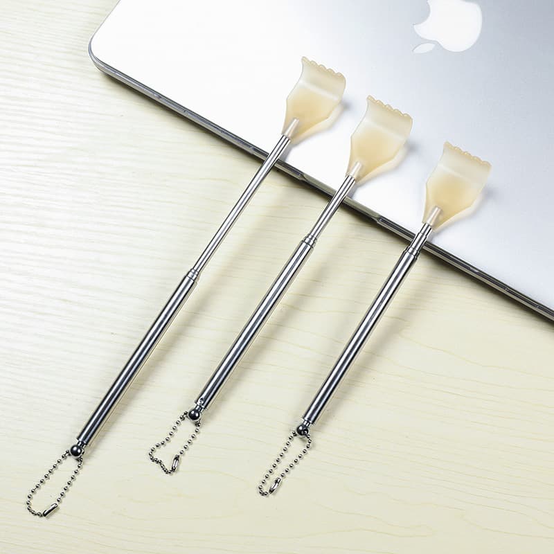 Stainless steel retractable back scratcher, portable "Old Man's Joy" itching rake for home use.