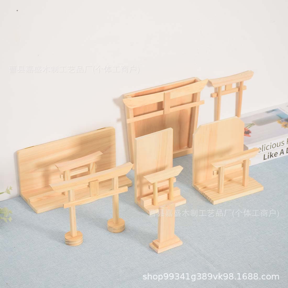 Japanese-style wooden deity plaques, blank solid wood tablets with bases for shrine and temple worship of ancestors.