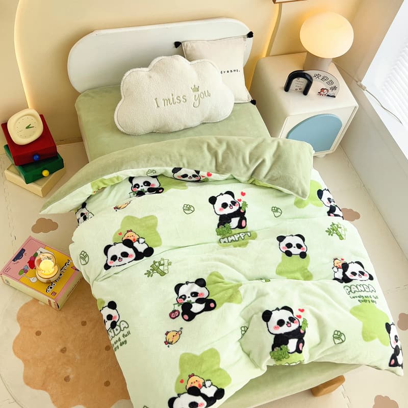 Winter Children's Milk Fleece Duvet Cover 120×150x200, Coral Fleece Kindergarten Thick Double-Sided Fleece Duvet Cover Single