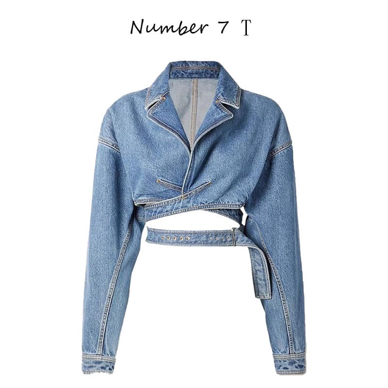 Korean style high-end lapel denim jacket for women spring new slim fit waist strapped high waist jacket top