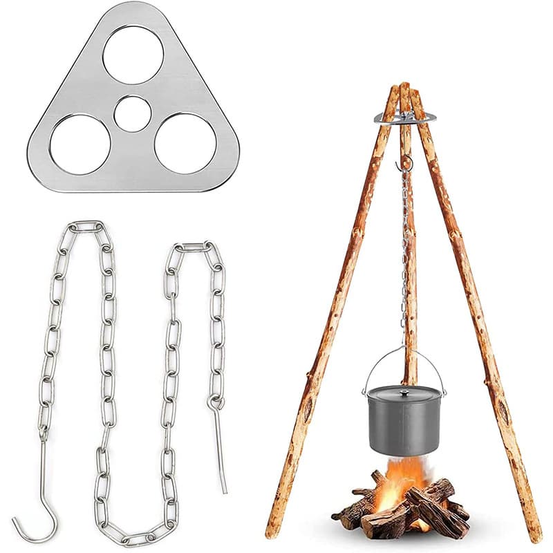 Bonfire tripod hanging pot outdoor camping portable stove stand triangle frame campfire cooking hanger
