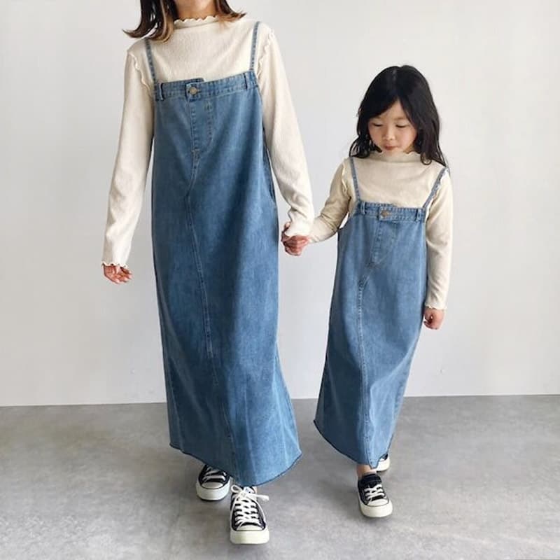 ANKRT spring, summer, and autumn Japanese-style parent-child long irregular strap girls' casual high-waist denim dress