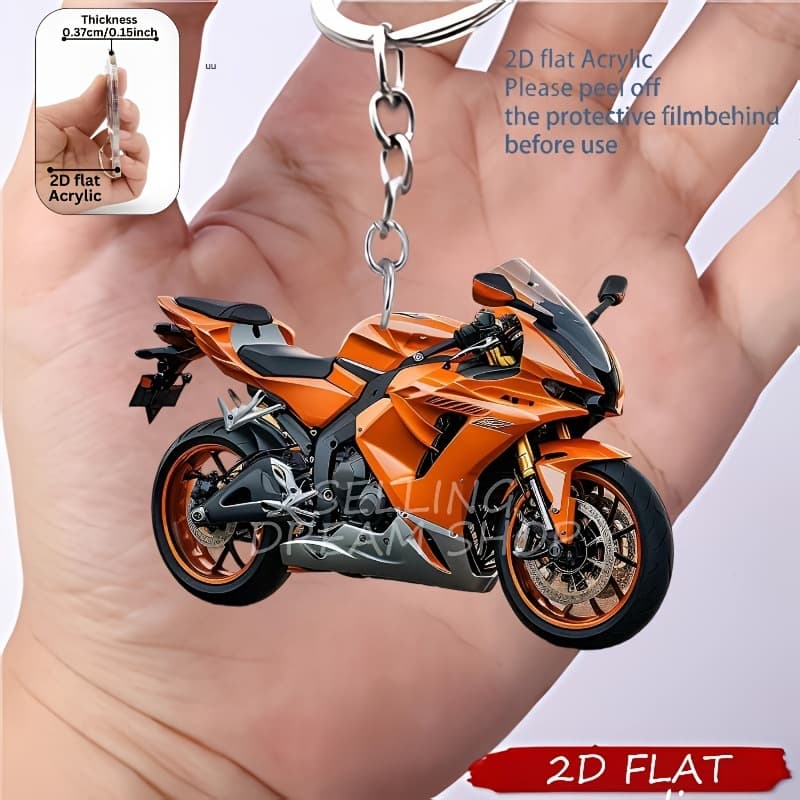 Cross-border hot-selling flat acrylic cool motorcycle keychain bag key chain keychain creative pendant