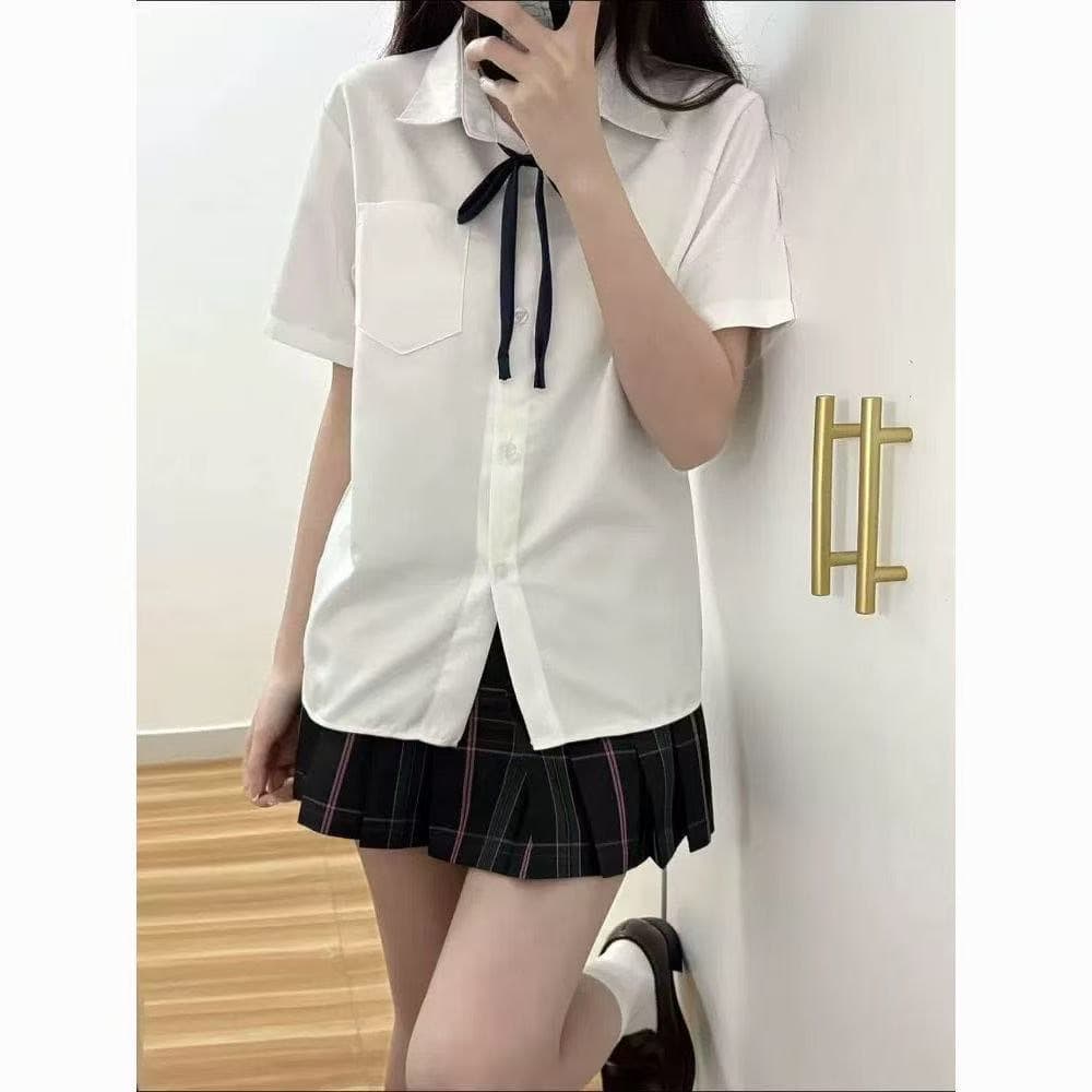 Short Sleeve Shirt JK Basic Loose Fit Japanese Original Versatile Women's Short Sleeve Blouse Solid Color School Style Spring Summer