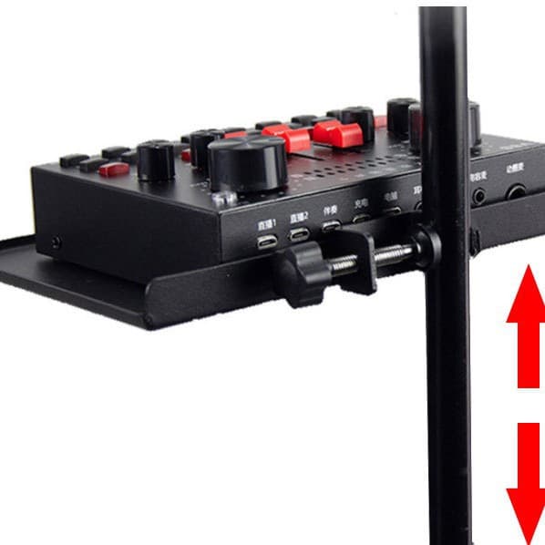 Phone Live Stream Stand Tripod with Sound Card Tray, Microphone, and Metal Storage Plate for Miscellaneous Items