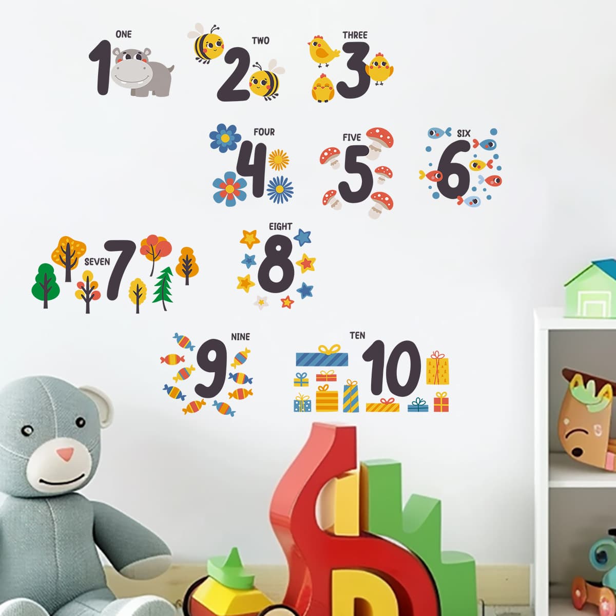 ACC64031 New Digital Cartoon Wall Stickers Children's Room Kindergarten Wall Stickers Beautify Decorative Creative Wall Stickers