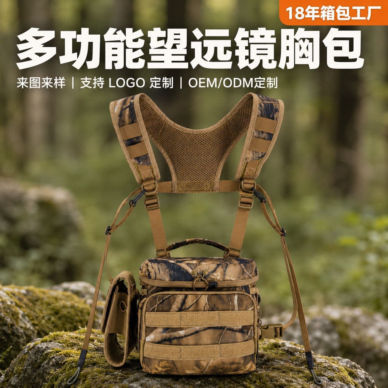 Tactical Binocular Chest Pack Breathable Outdoor Hunting Chest Pouch Bird Watching Rangefinder Storage Chest Bag Custom