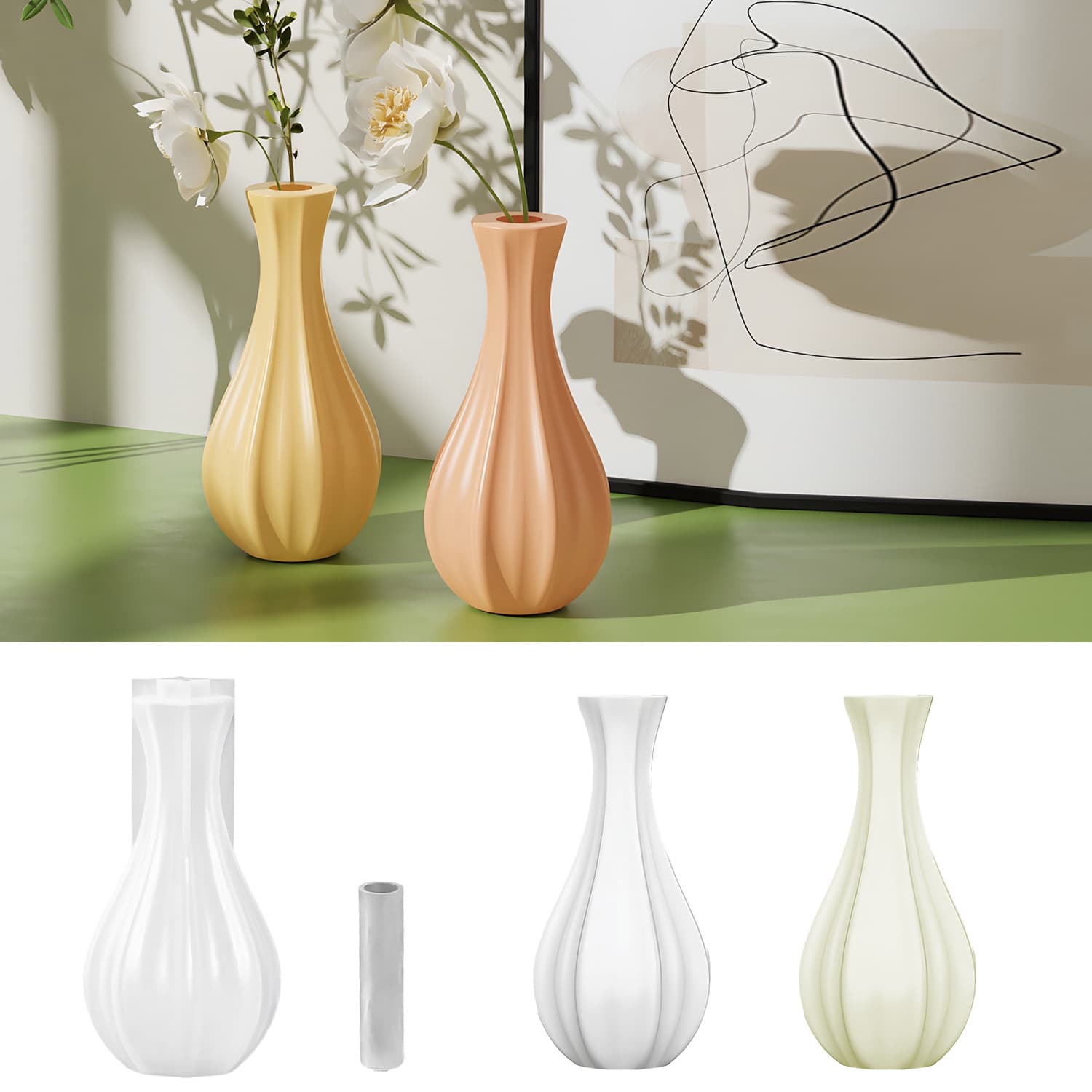 Zhongcheng DIY Glue Mold Simple Thin Neck Vase Vase Silicone Mold Home Plaster Ornaments Manufacturer Direct