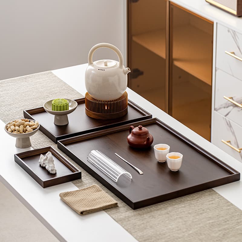 Walnut Wood Tray for Tea Cups, Solid Wood Serving Tray for Home Tea Table, Fruit Tray for Stove-top Tea Brewing