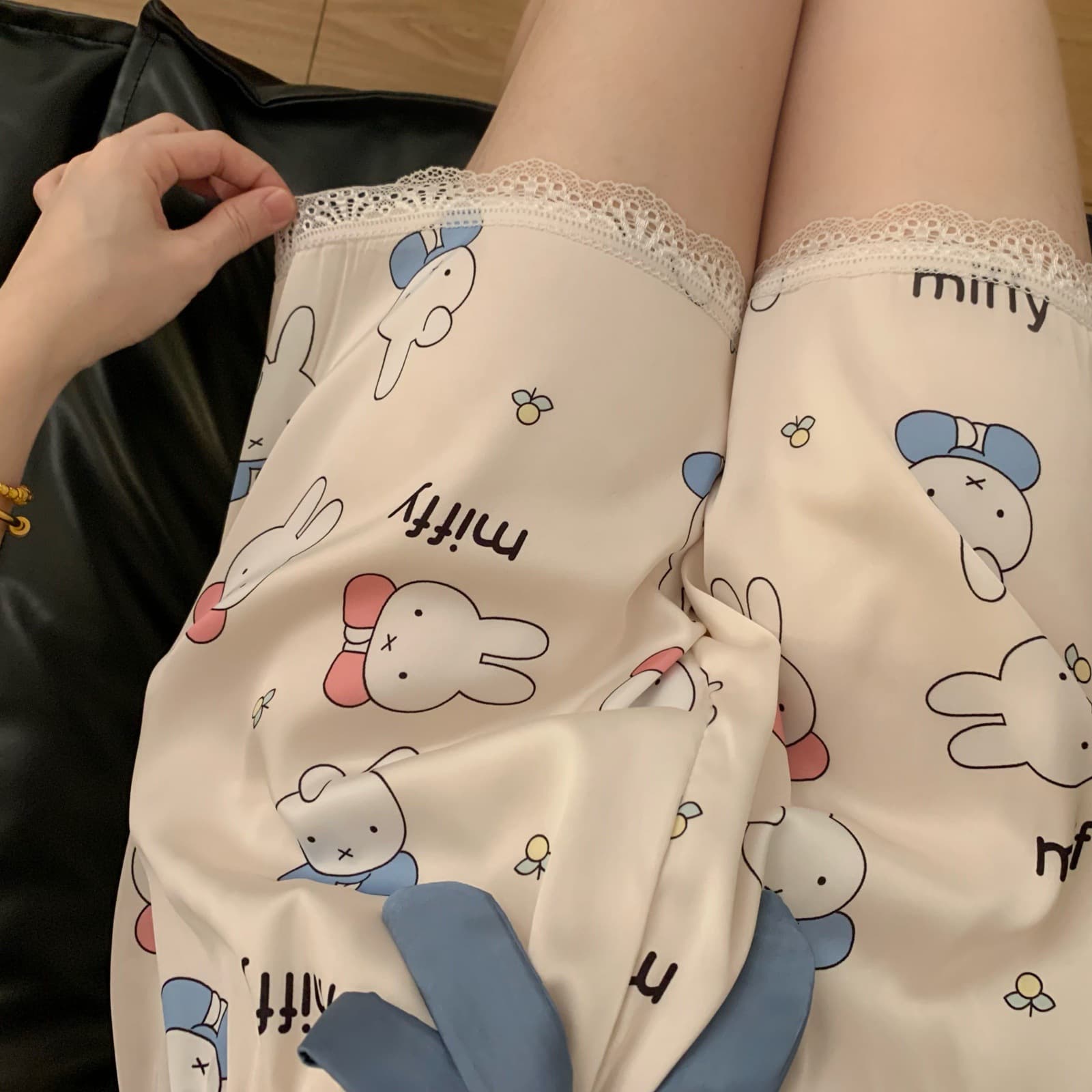 Summer ice silk cartoon pajama pants for women, thin, cute, cool, sweet, plus fat, loose, high-waisted, thin, home shorts