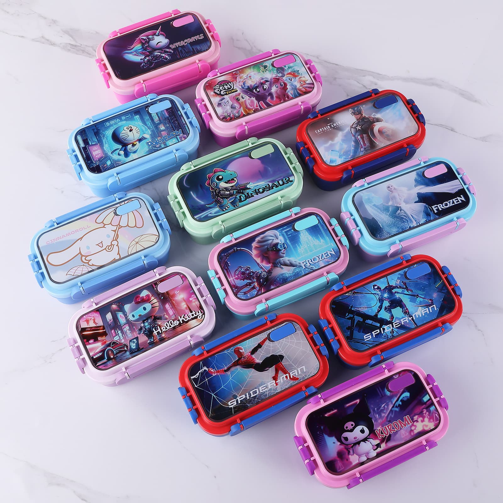 New 304 stainless steel rectangular creative cartoon lunch box, trendy student and office worker home outing lunch box