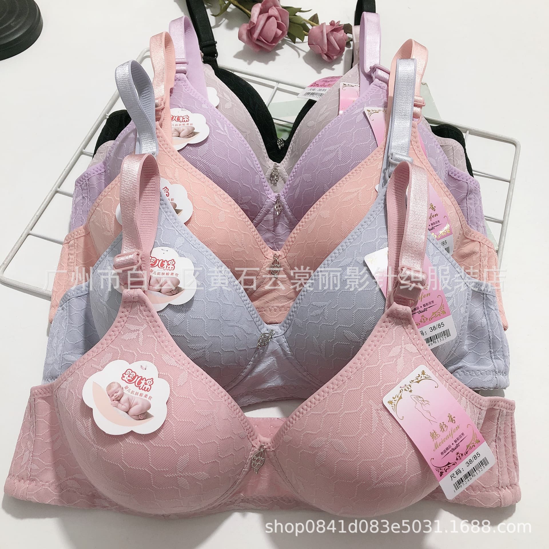 Meicaifen A6 Baby Cotton Thin Cup Three-Row Hook Wire-Free Bra Simple Comfortable Plus Size 44 Factory Direct