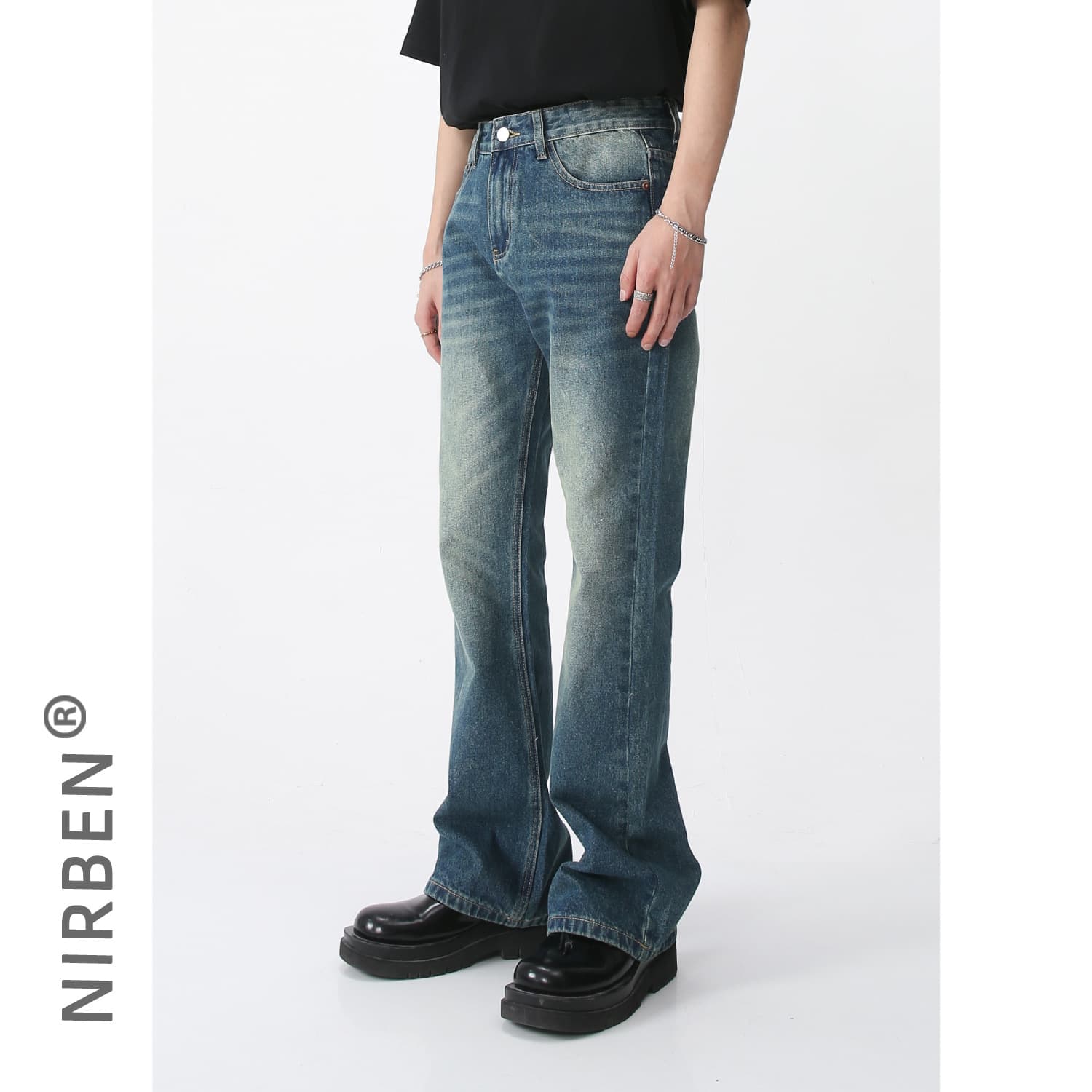Nirben Denim | New Korean Fashion Personality Straight Tube Micro Flare Jeans for Men