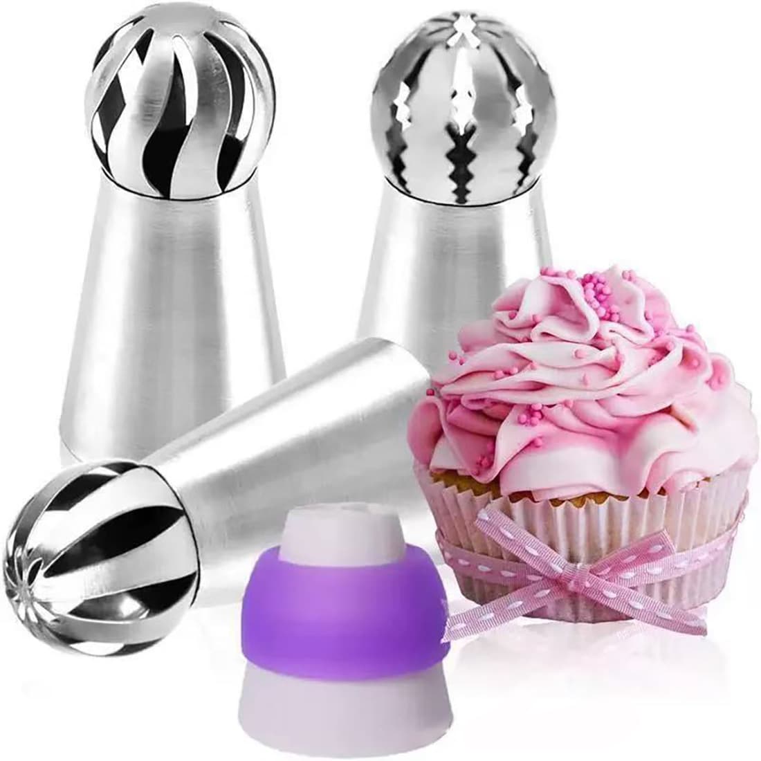 Cross-border Supply 304 Stainless Steel Ball-shaped Piping Nozzle Torch Piping Nozzle One-piece Formed Ball Cream Extrusion