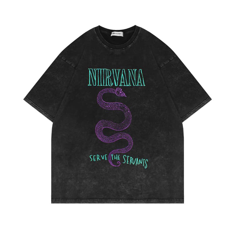 280g Heavyweight Washed Vintage Short Sleeve T-Shirt Nirvana Band Rock American High Street Jacket