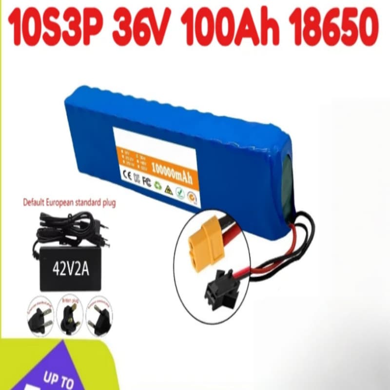 10S3P 36V 100Ah eBike Battery Pack 18650 Lithium-Ion Battery 500W High Power Electric
