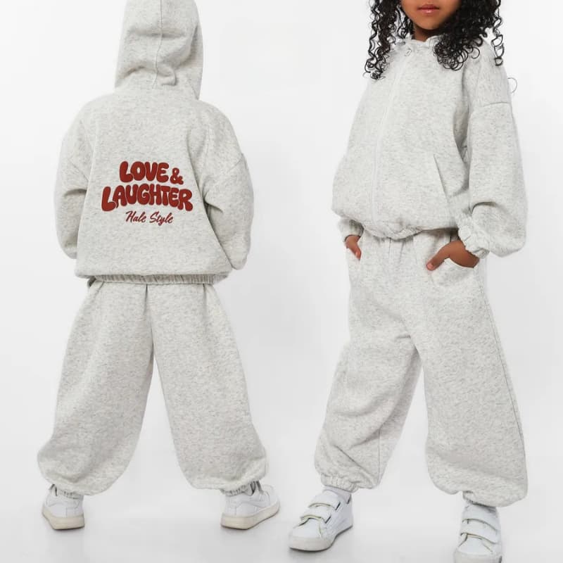 Boys Letter Print Hooded Sweatshirt Set 2026 Fall Winter New Sporty Top and Pants Fleece 2-Piece Set