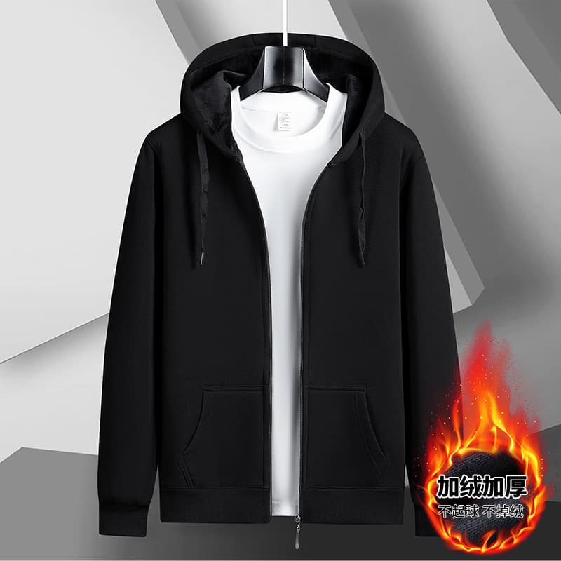 Export Fall Winter New Men's Zip Hoodie Regular Fit Sports Casual Hoodie Youth Men's Pocket Fleece Lined Coat