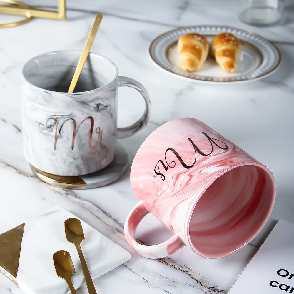 Scandinavian Ins Marble Ceramic Mug Wedding Bridesmaid Souvenir Cup Company Gift Set