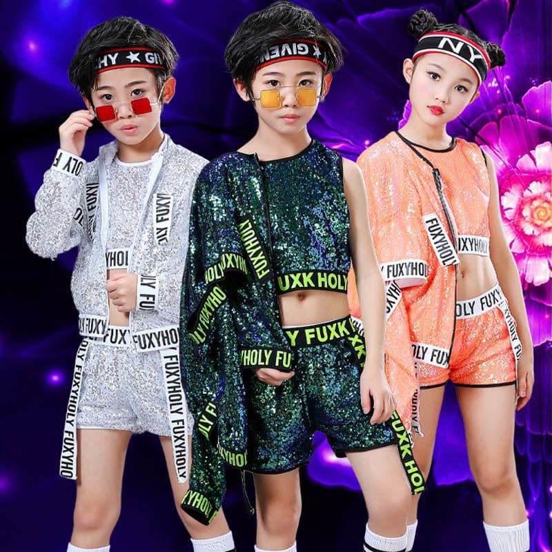Jazz Dance Costume Children's Day Performance Outfit Girl Street Dance Sequin Show Hip Hop Set Trendy