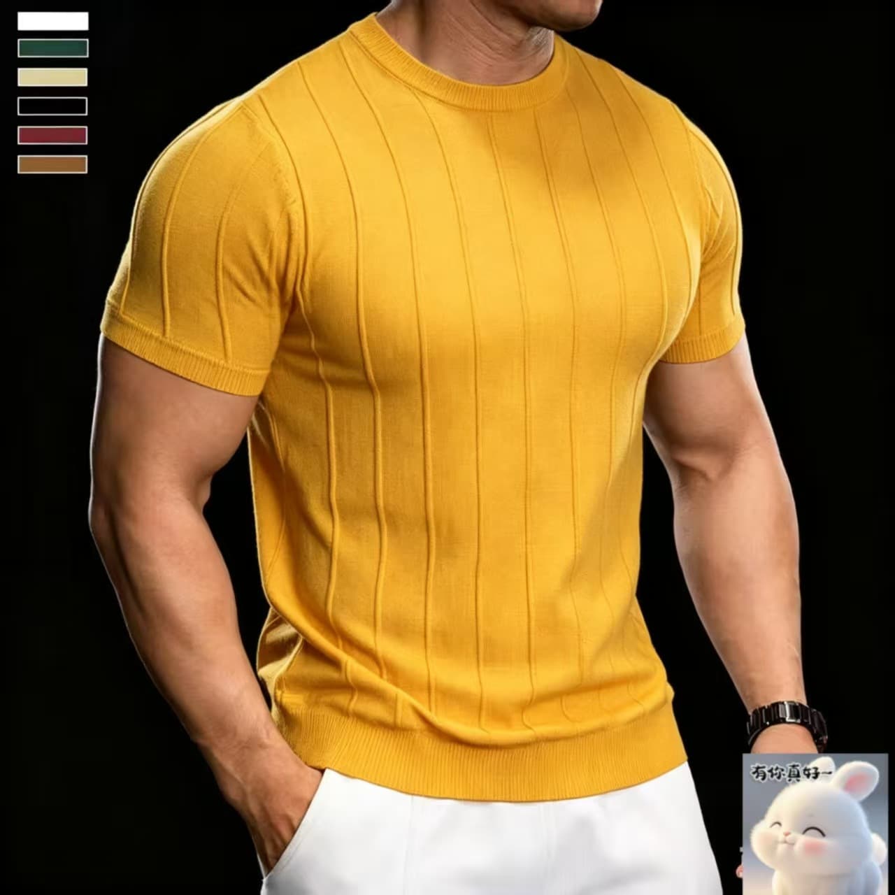 New Solid Color 2025 Short-Sleeve Knit Sweater, Round Neck Trendy Men's Versatile Pullover Half-Sleeve Base Shirt, Casual Summer Wear