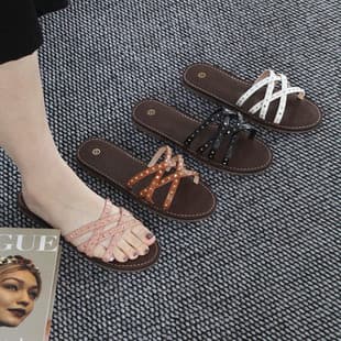 Women's Casual Flat Sandals, Fashion One-Strap Open-Toe Slippers, Versatile High-Quality Craft Shoes