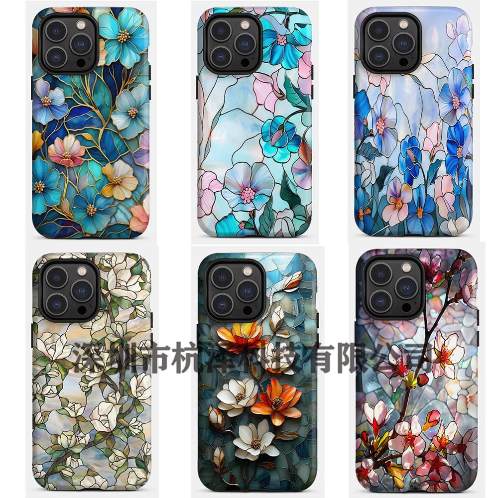 Foreign trade hot model gilt glazed flower mobile phone case Apple 17Pro mobile phone case iPhone 15 double layer film case